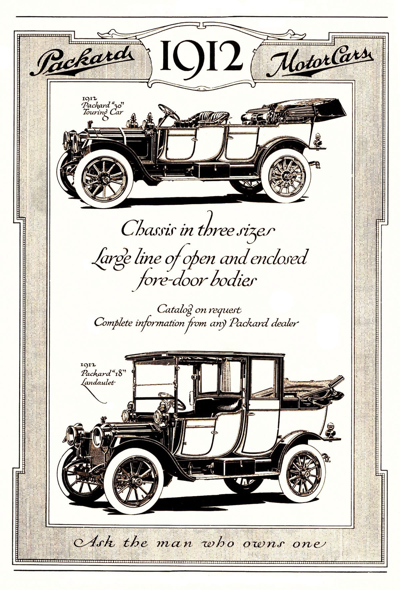 1912 Packard Ad “Chassis in three sizes”