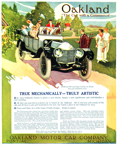 1913 Oakland Ad “The car with a conscience”