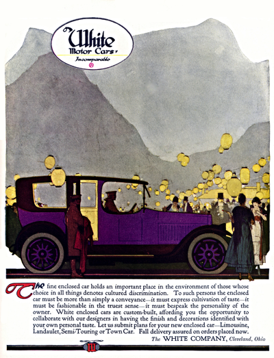 1915 White Ad "The fine enclosed car holds"