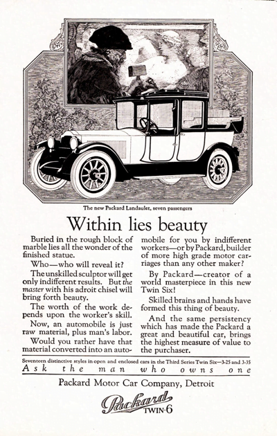 1918 Packard Print Ad “Within lies beauty..”