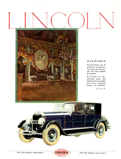 1926 Lincoln Print Ad from France
