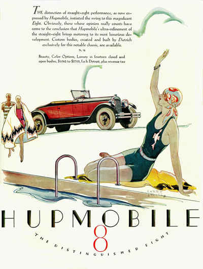1927 Hupmobile 8 Roadster Ad "The distinction of straight-8 performance"