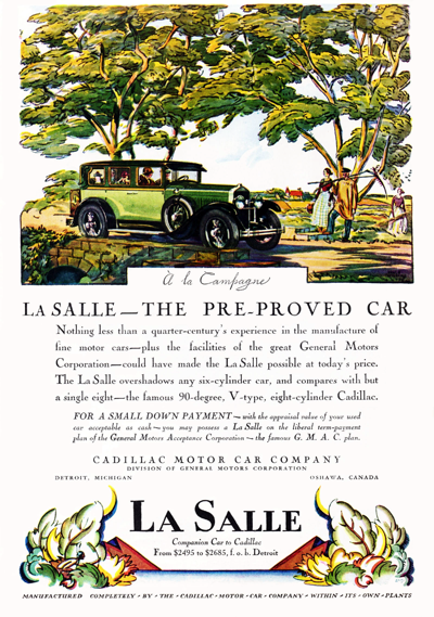 1927 LaSalle Sedan Ad "LaSalle - the pre-proved car"