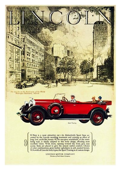 1927 Lincoln 7 Passenger Sport Touring Ad "Here is a most attractive car."