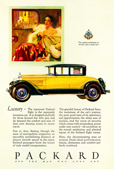 1927 Packard Eight 4-passenger Coupe Ad “Luxury”