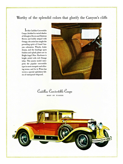 1928 Cadillac Convertible Ad “Worthy of splendid colors”