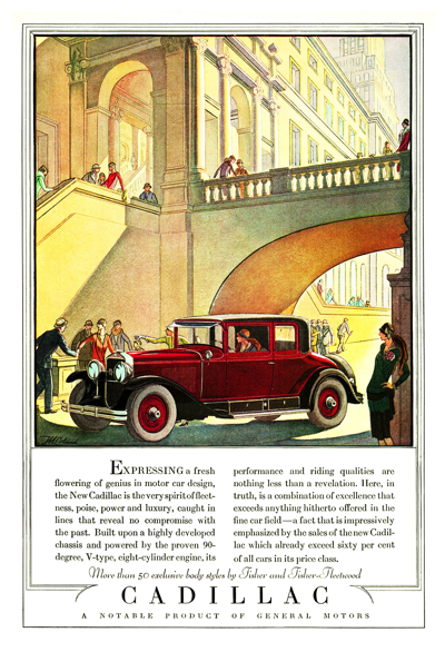 1928 Cadillac 5 Passenger Coupe Ad “Expressing a fresh flowering”