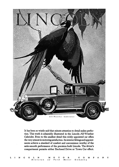 1928 Lincoln "All weather Cabriolet" Print Ad