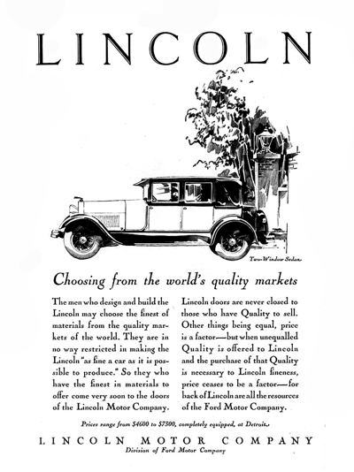 1928 Lincoln 2 Window Sedan Print Ad "Choosing from"