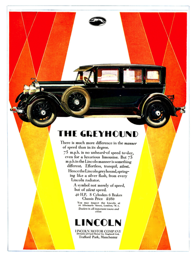 1928 Lincoln Limo Print Ad from the UK