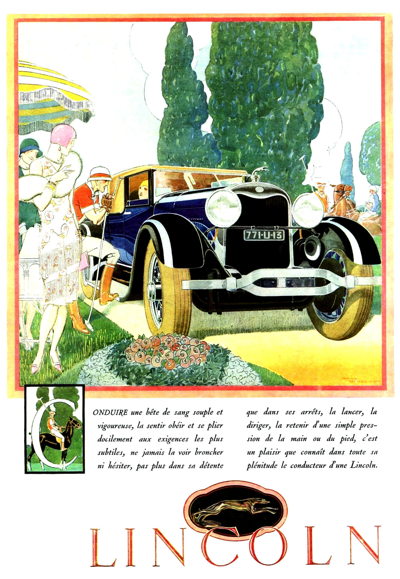 1928 Lincoln Club Roadster Print Ad from France