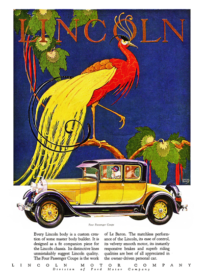 1928 Lincoln Ad "Four Passenger Coupe"