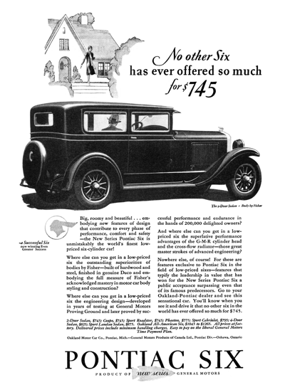 1928 Pontiac 2-door Sedan, BW Print Ad