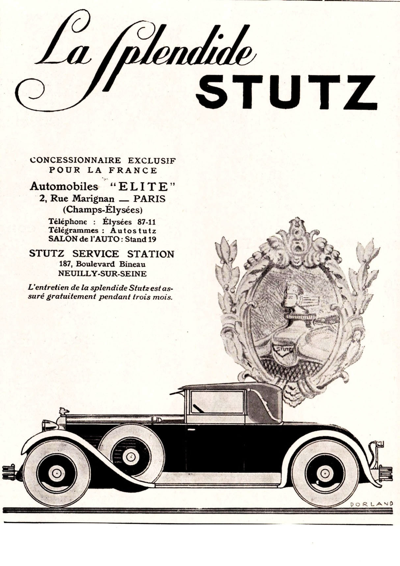1928 Stutz Vertical Eight Print Ad from France