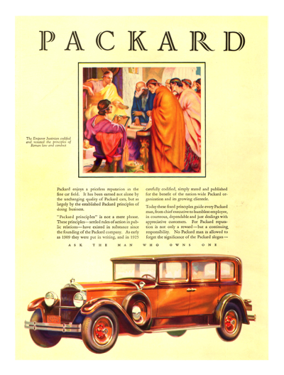 1929 Packard Sedan Ad “Packard enjoys a priceless reputation”