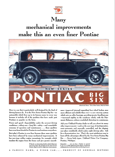 1929 Pontiac 2-door Sedan, color Print Ad