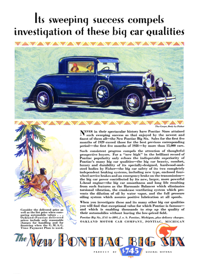 1929 Pontiac, 2-door Coupe, color Print Ad