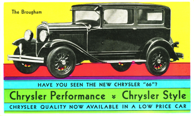 1930 Chrysler 66 Brougham post card "Have you seen the new Chrysler 66?"