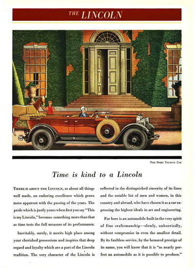 1930 Lincoln Model L Ad "Time is kind to a Lincoln"