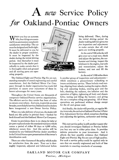 1930 Pontiac/Oakland, "A New Service Policy"