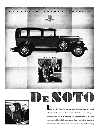 1931 DeSoto Eight Ad "The new deSoto Six and DeSoto Eight"