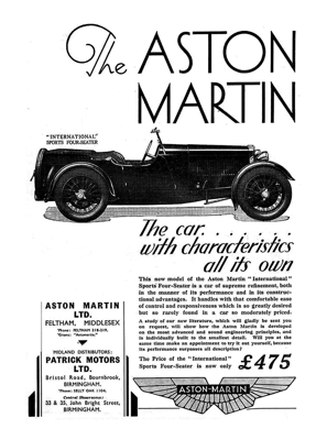 1932 Aston Martin Ad "The car with characteristics all its own"