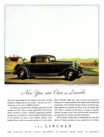 1932 Lincoln KA Ad "Now You Can Own a Lincoln"