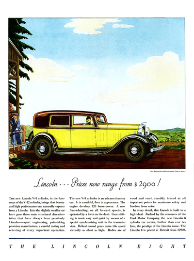 1932 Lincoln KA Ad "Lincoln - prices range from $2,900!"
