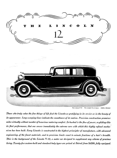 1932 Lincoln KB Ad "Those who truly value the fine things in life . . ."