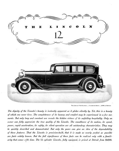 1932 Lincoln KB Ad "The dignity of Lincoln's beauty . . ."