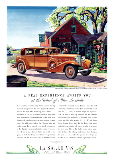 1933 LaSalle Sedan ad #1 "A real experience awaits you"
