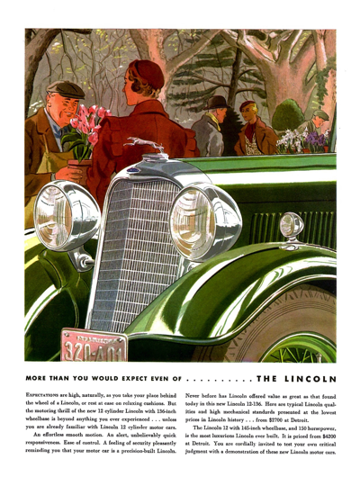1933 Lincoln Ad "More then you would expect even of  . . ."