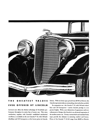 1933 Lincoln Ad "The greatest values ever offered by Lincoln"