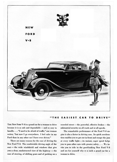 1934 Ford V8 DeLuxe Convertible Ad "The easiest car to drive"