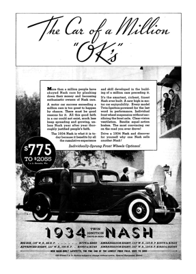 1934 Nash Ad “The car of a million OK’s”
