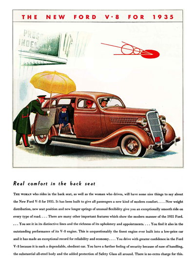 1935 Ford Fordor (Trunkback) Touring Sedan Ad "New Touring Sedans with Built-in Trunk"