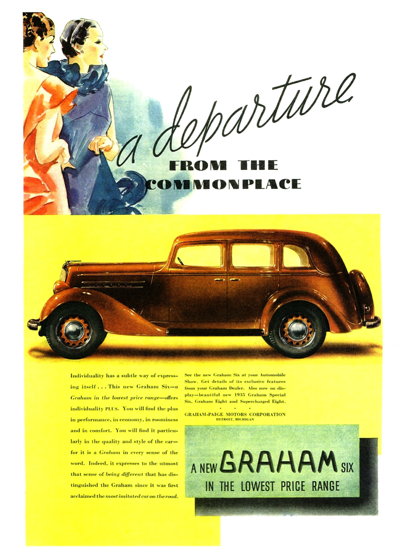 1935 Graham Six sedan Ad "A departure from the commonplace"