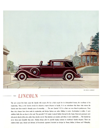 1935 Lincoln Ad “The new owner looks upon the Lincoln with respect.”