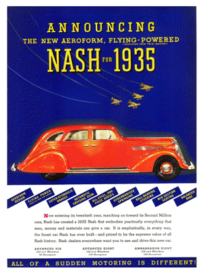 1935 Nash Ambassador Ad "Announcing the new aeroform"