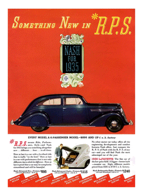 1935 Nash Ambassador Ad "Something new in RPS"