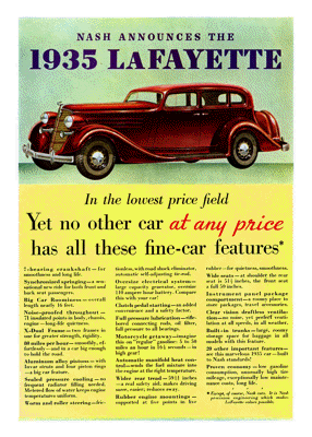 1935 Nash Lafayette Ad "Nash announces"