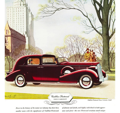 1936 Cadillac Fleetwood Bodied Town Cabriolet Ad “Never in the history”