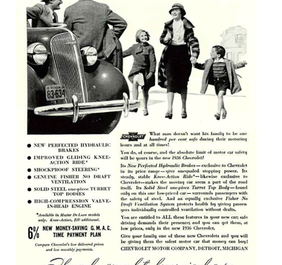 1936 Chevrolet Ad “I want them to have the safest car . . .”