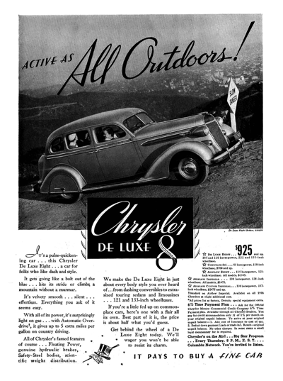 1936 Chrysler Ad "Active as all outdoors!"