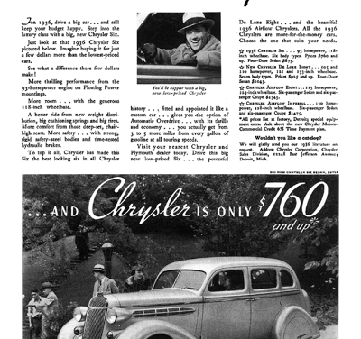 1936 Chrysler Ad “It’s great to drive a big car!”