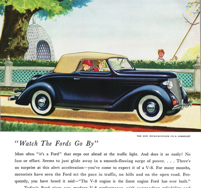 1936 Ford Club Cabriolet Ad “Watch the Fords Go By”