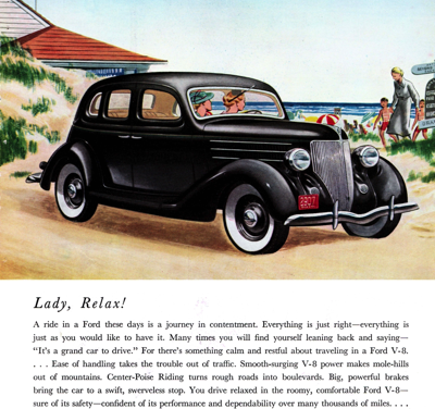 1936 Ford Fordor Sedan Ad “Lady, Relax!”