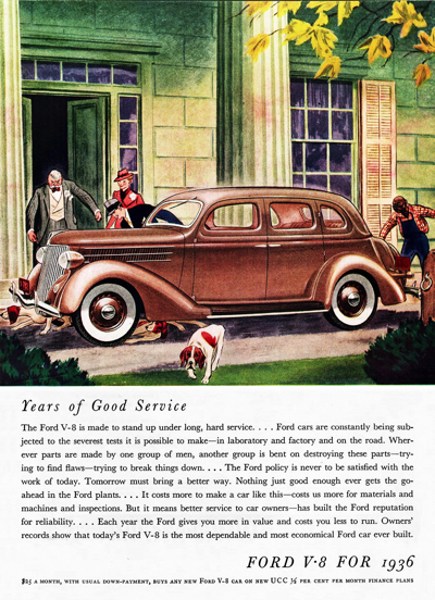 1936 Ford Fordor Sedan Ad "Years of Good Service"