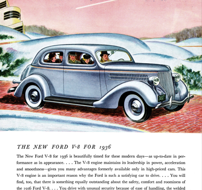 1936 Ford DeLuxe Tudor Sedan Ad “The New Ford V-8 for 1936”