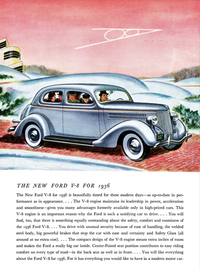 1936 Ford DeLuxe Tudor Sedan Ad "The New Ford V-8 for 1936"